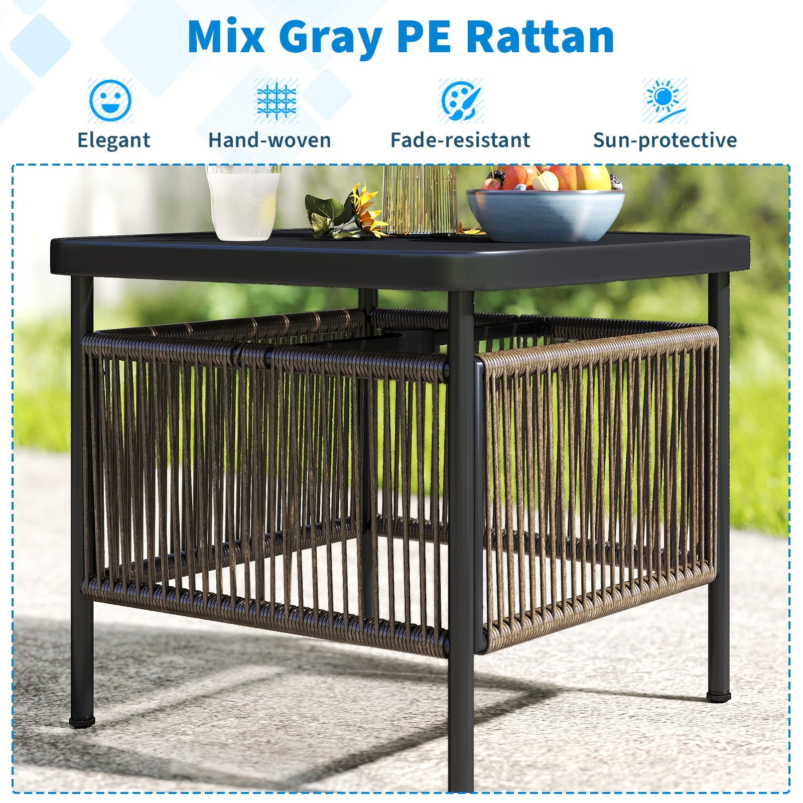 Outdoor Side Table with Umbrella Hole and Storage Shelf by DirectDeals
