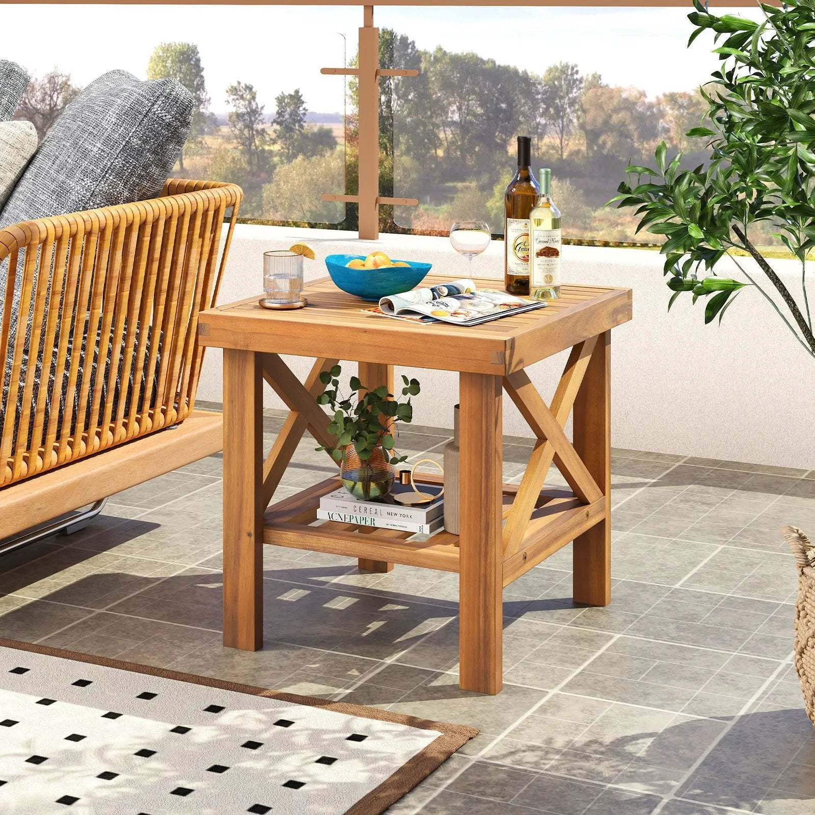 Outdoor Side Table with Storage Shelf for Small Space by DirectDeals
