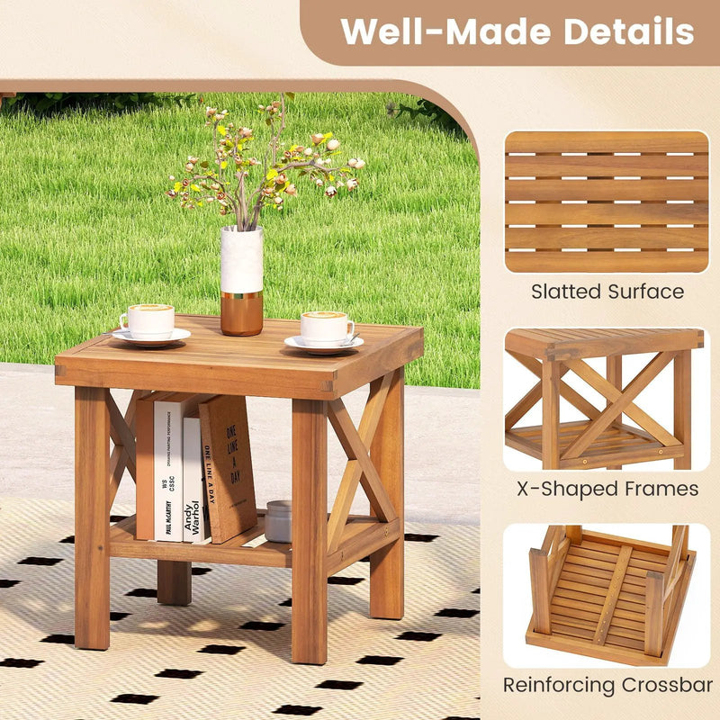 Outdoor Side Table with Storage Shelf for Small Space by DirectDeals