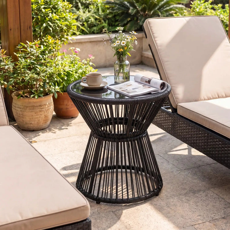 Outdoor Side Table with LED Warm Light and Tempered Glass Top by DirectDeals