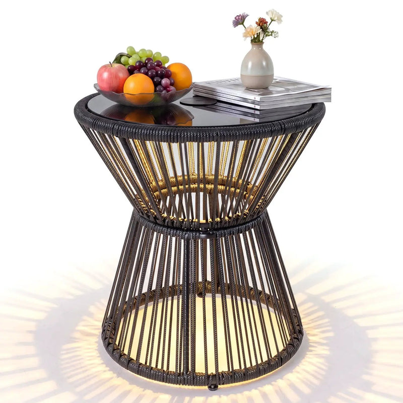 Outdoor Side Table with LED Warm Light and Tempered Glass Top by DirectDeals