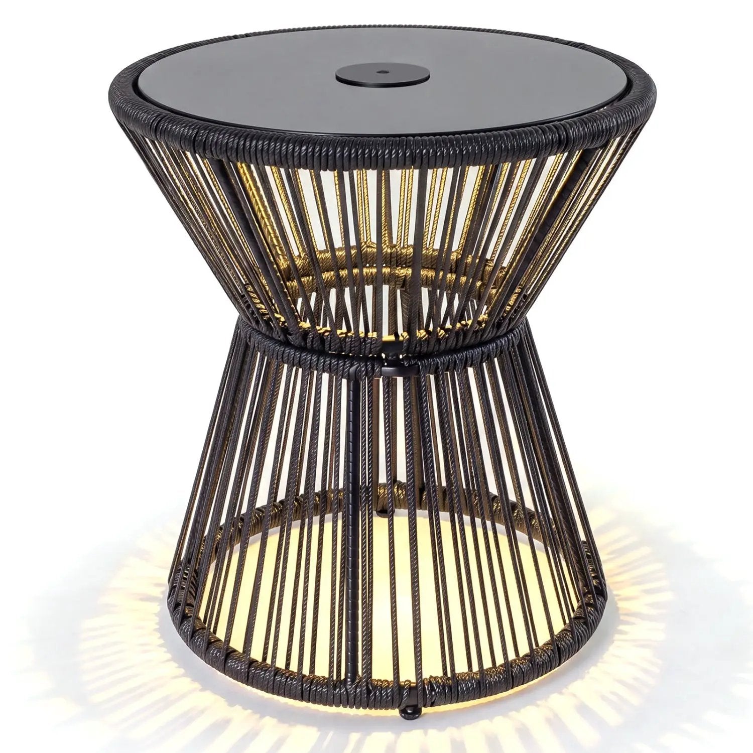 Outdoor Side Table with LED Warm Light and Tempered Glass Top by DirectDeals