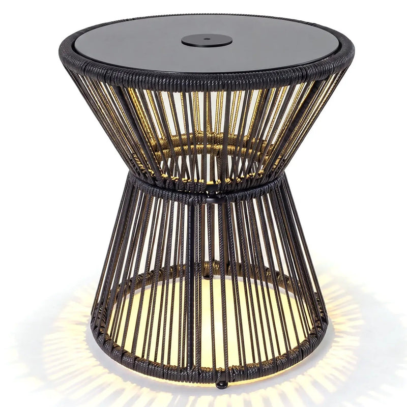 Outdoor Side Table with LED Warm Light and Tempered Glass Top by DirectDeals