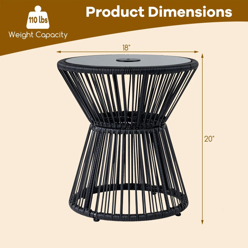 Outdoor Side Table with LED Warm Light and Tempered Glass Top by DirectDeals