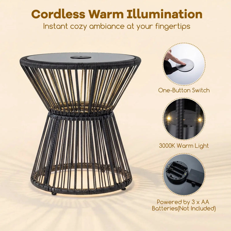 Outdoor Side Table with LED Warm Light and Tempered Glass Top by DirectDeals