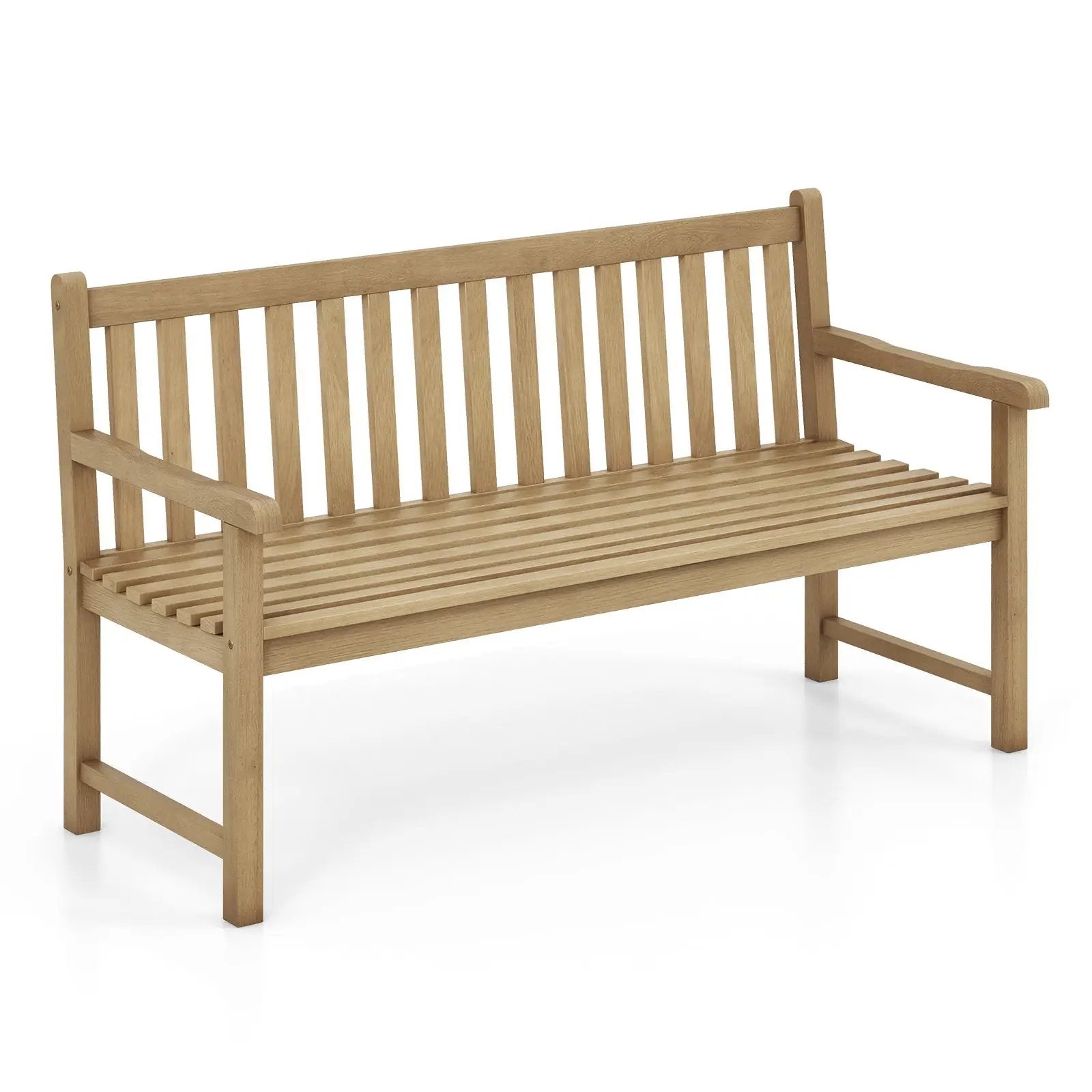 62 Inch Outdoor Teak Wood Bench with Backrest for Yard by DirectDeals