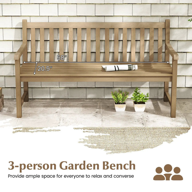 62 Inch Outdoor Teak Wood Bench with Backrest for Yard by DirectDeals