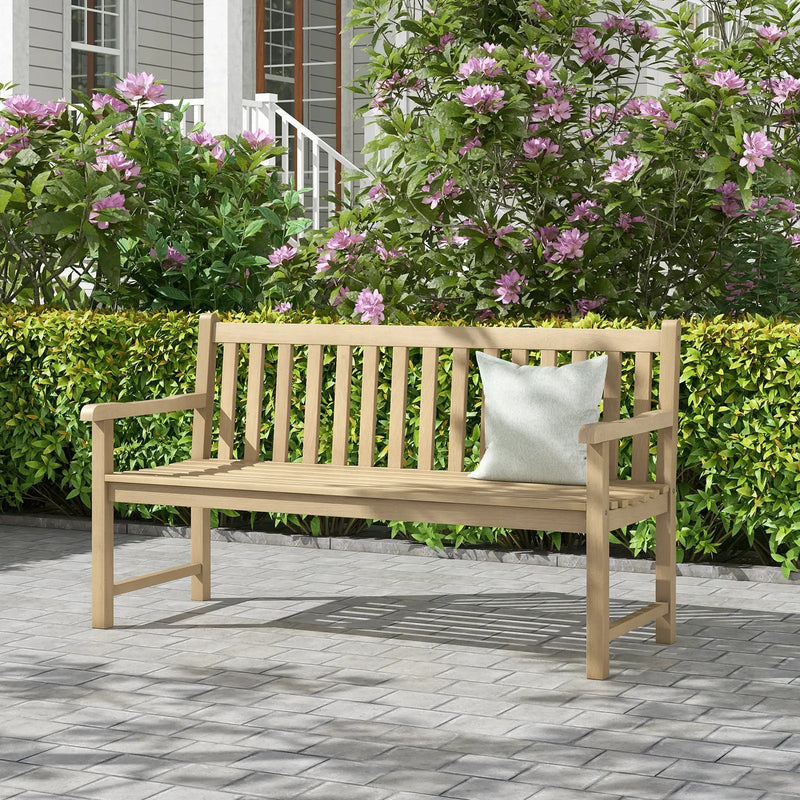 62 Inch Outdoor Teak Wood Bench with Backrest for Yard by DirectDeals