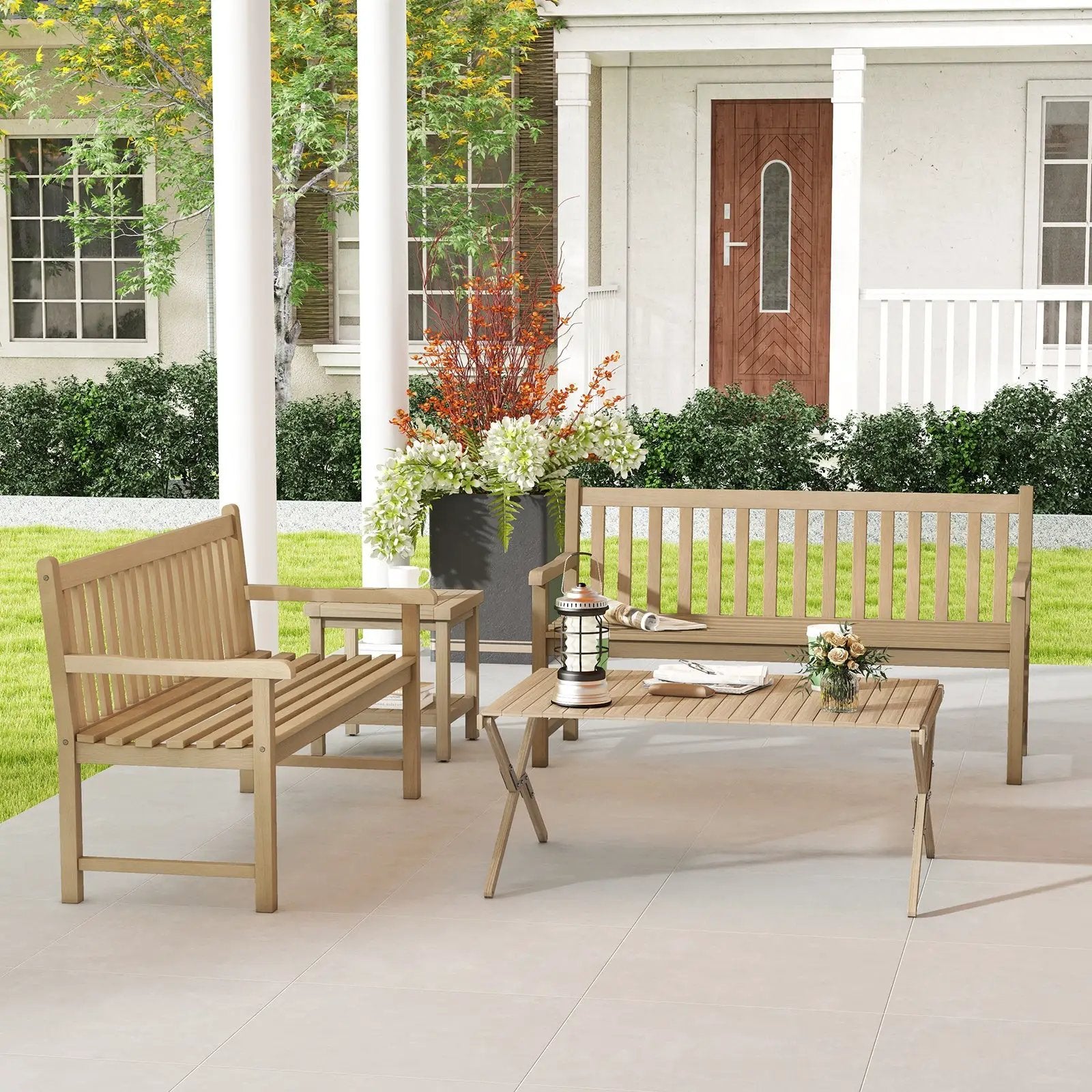 62 Inch Outdoor Teak Wood Bench with Backrest for Yard by DirectDeals