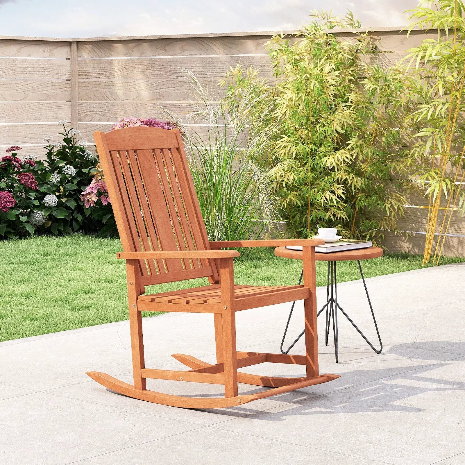 Outdoor Rocking Chair Solid Wood High Back Rocker with Slatted Seat by DirectDeals
