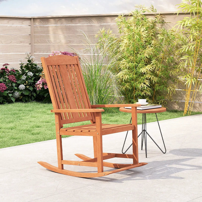 Outdoor Rocking Chair Solid Wood High Back Rocker with Slatted Seat by DirectDeals