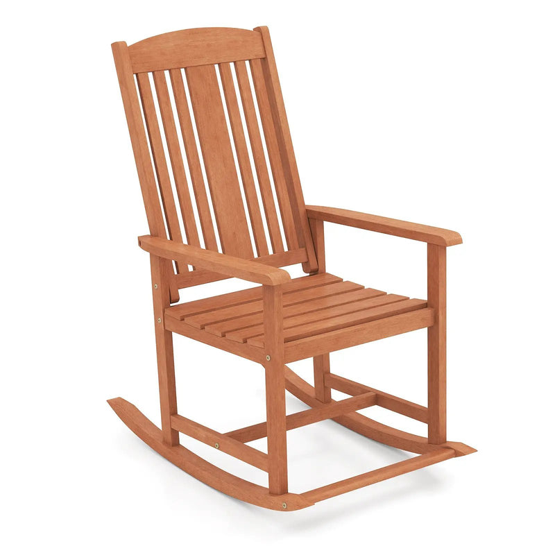 Outdoor Rocking Chair Solid Wood High Back Rocker with Slatted Seat by DirectDeals