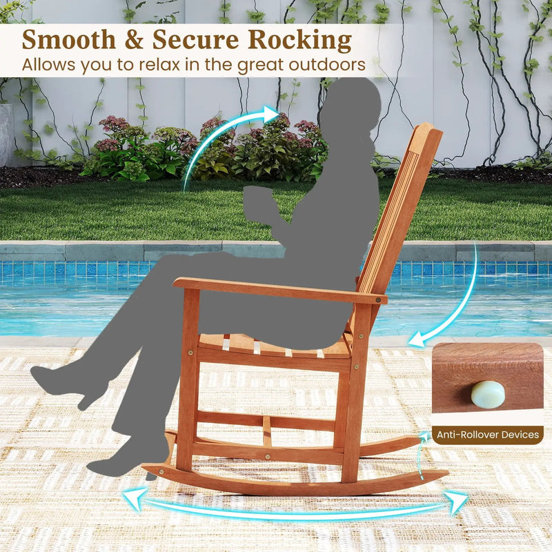 Outdoor Rocking Chair Solid Wood High Back Rocker with Slatted Seat by DirectDeals