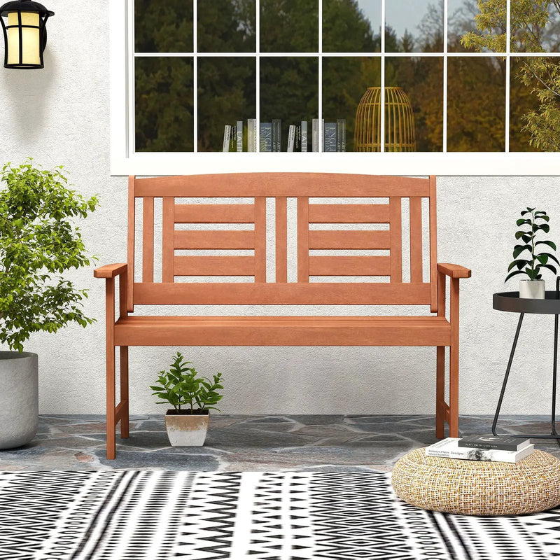 Outdoor Solid Wood Loveseat Hardwood 2-Seat Bench with Inclined Backrest and Slatted Seat by DirectDeals