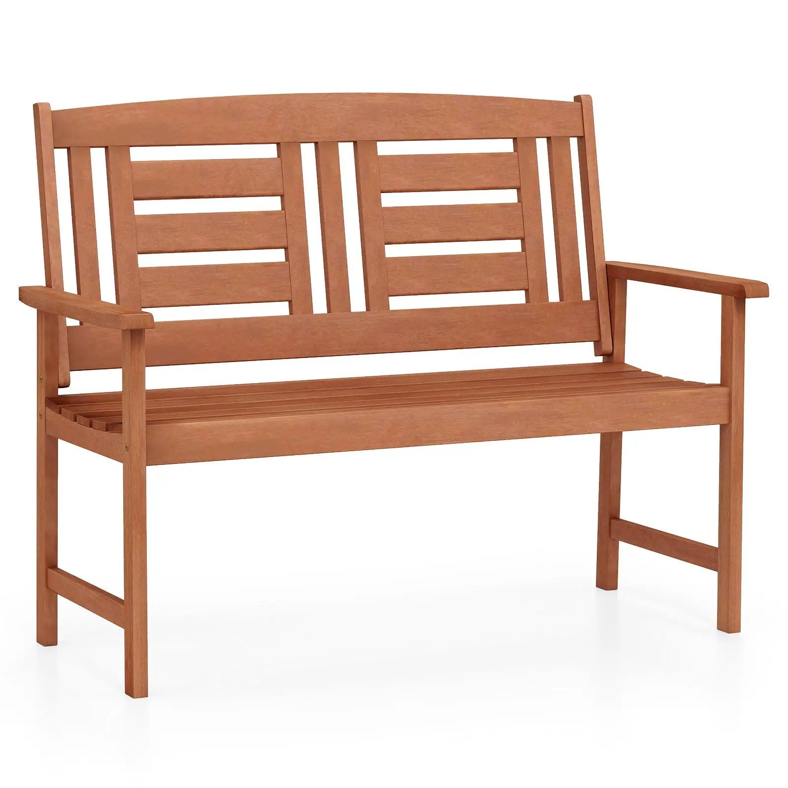Outdoor Solid Wood Loveseat Hardwood 2-Seat Bench with Inclined Backrest and Slatted Seat by DirectDeals