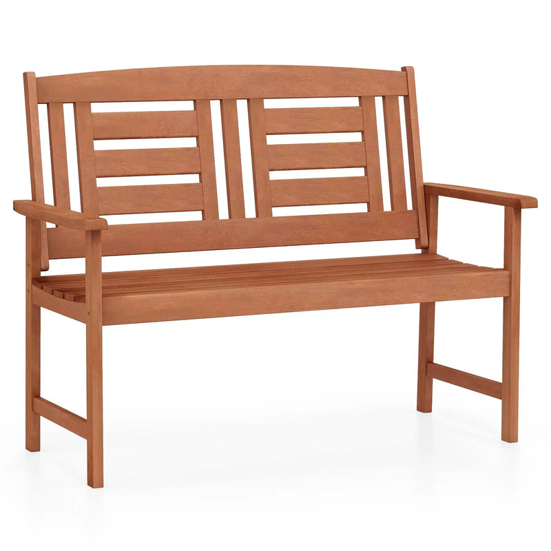 Outdoor Solid Wood Loveseat Hardwood 2-Seat Bench with Inclined Backrest and Slatted Seat by DirectDeals