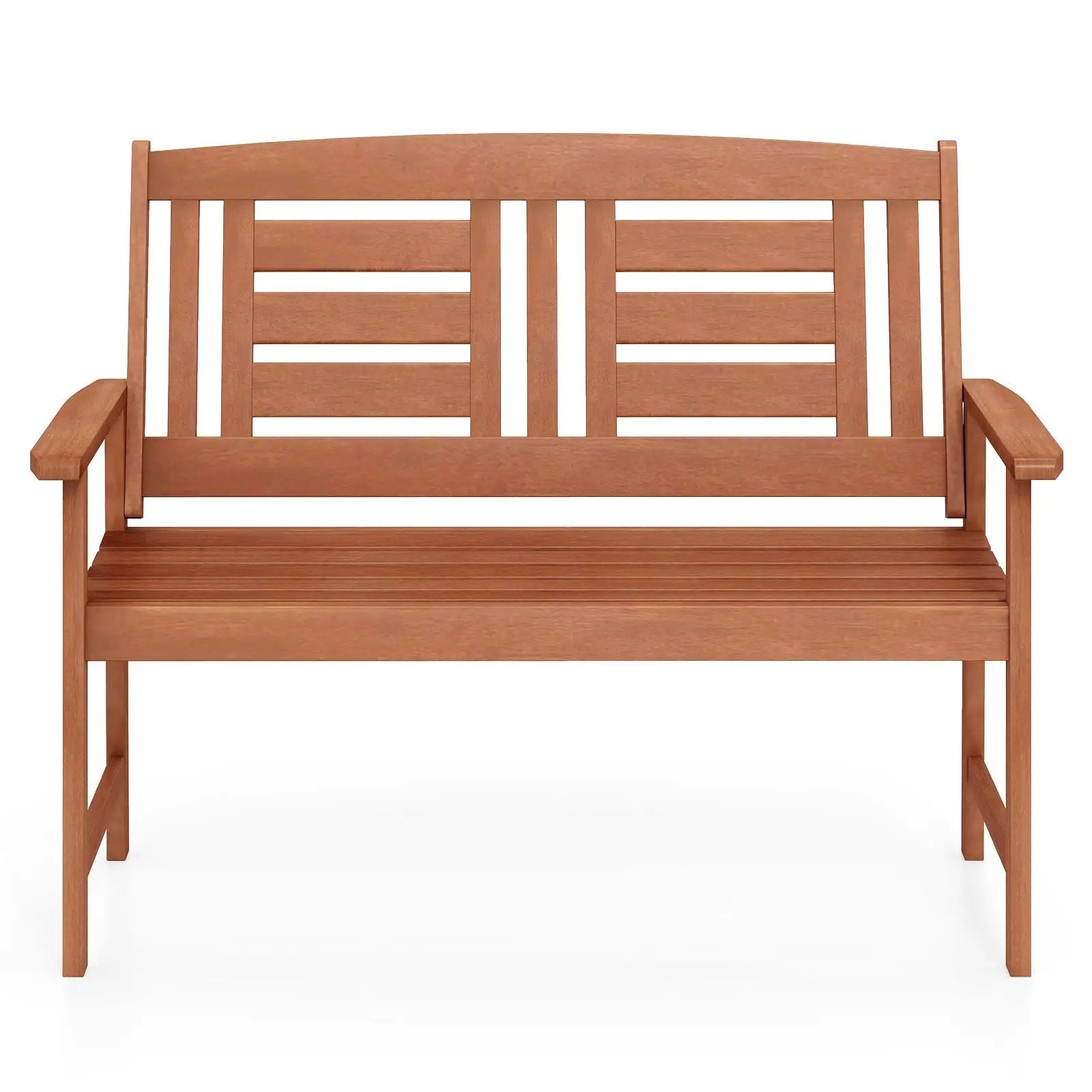 Outdoor Solid Wood Loveseat Hardwood 2-Seat Bench with Inclined Backrest and Slatted Seat by DirectDeals