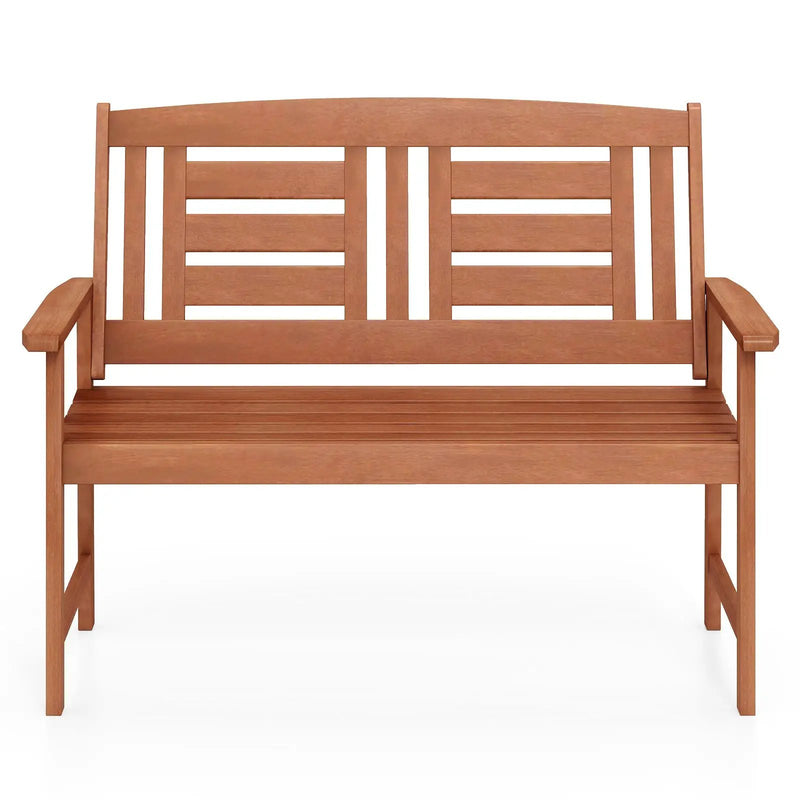Outdoor Solid Wood Loveseat Hardwood 2-Seat Bench with Inclined Backrest and Slatted Seat by DirectDeals