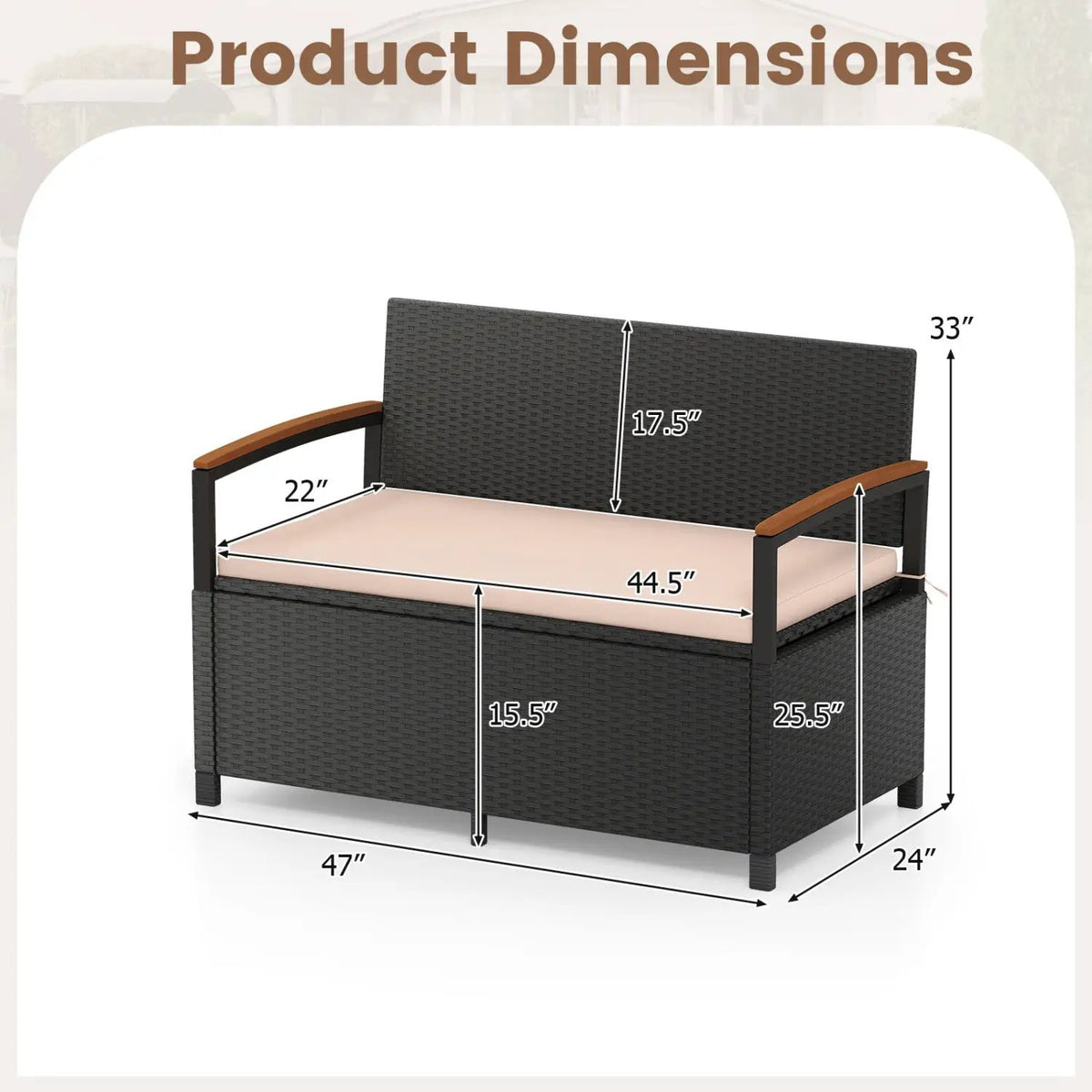 Outdoor Storage Bench Deck Box Patio Furniture with Cushion-White, photo 9 of 10