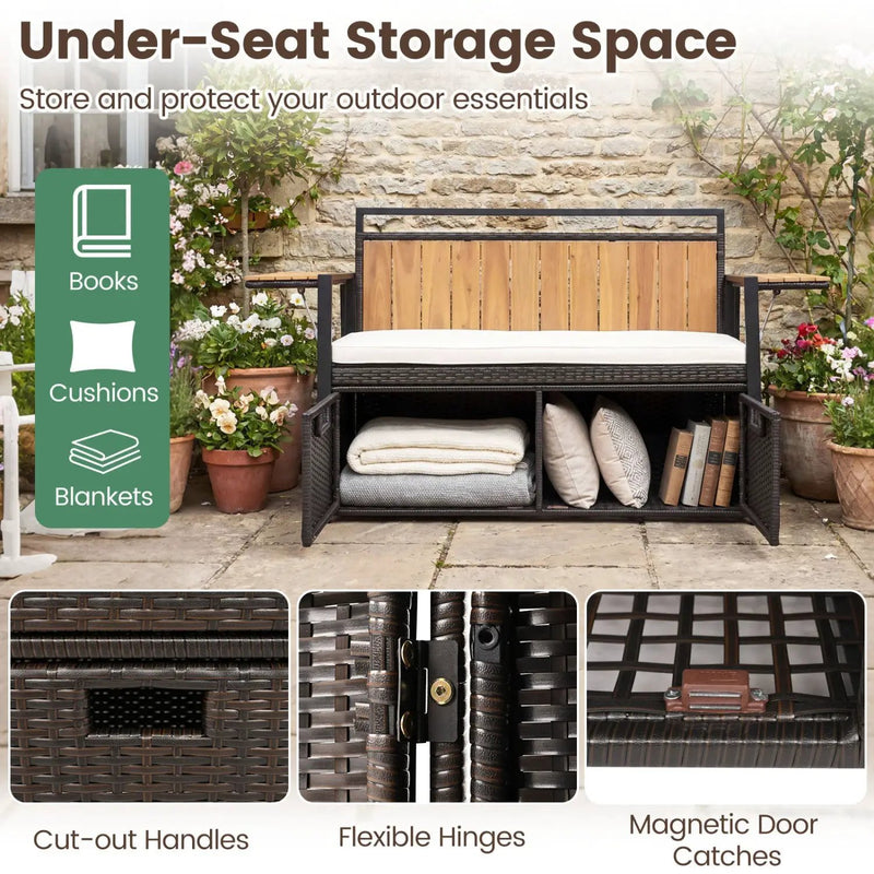 Outdoor Storage Bench with 2 Side Tables and Cushioned Seat by DirectDeals