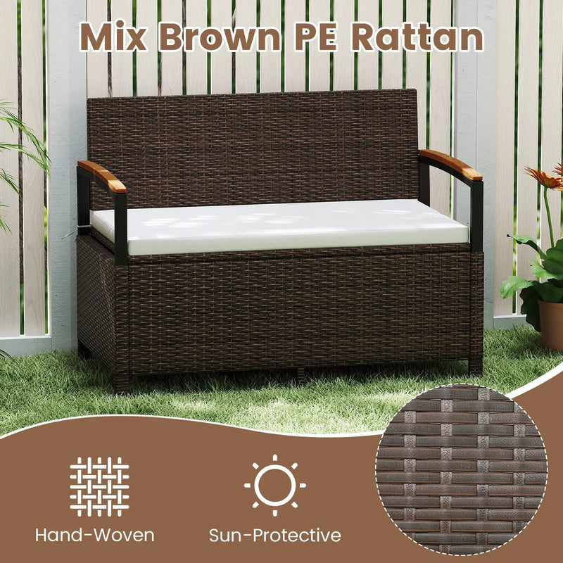 Outdoor Storage Bench Deck Box Patio Furniture with Cushion-White by DirectDeals