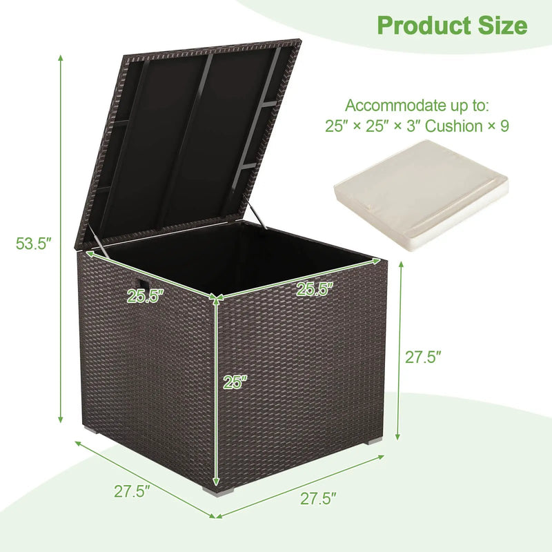 72 Gallon Rattan Outdoor Storage Box with Zippered Liner and Solid Pneumatic Rod by DirectDeals