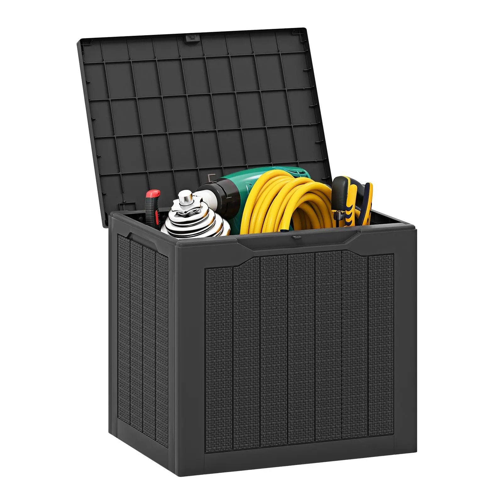 Outdoor Storage Box 25 Gallon Deck Box with Lockable Lid and Wicker-woven Texture by DirectDeals