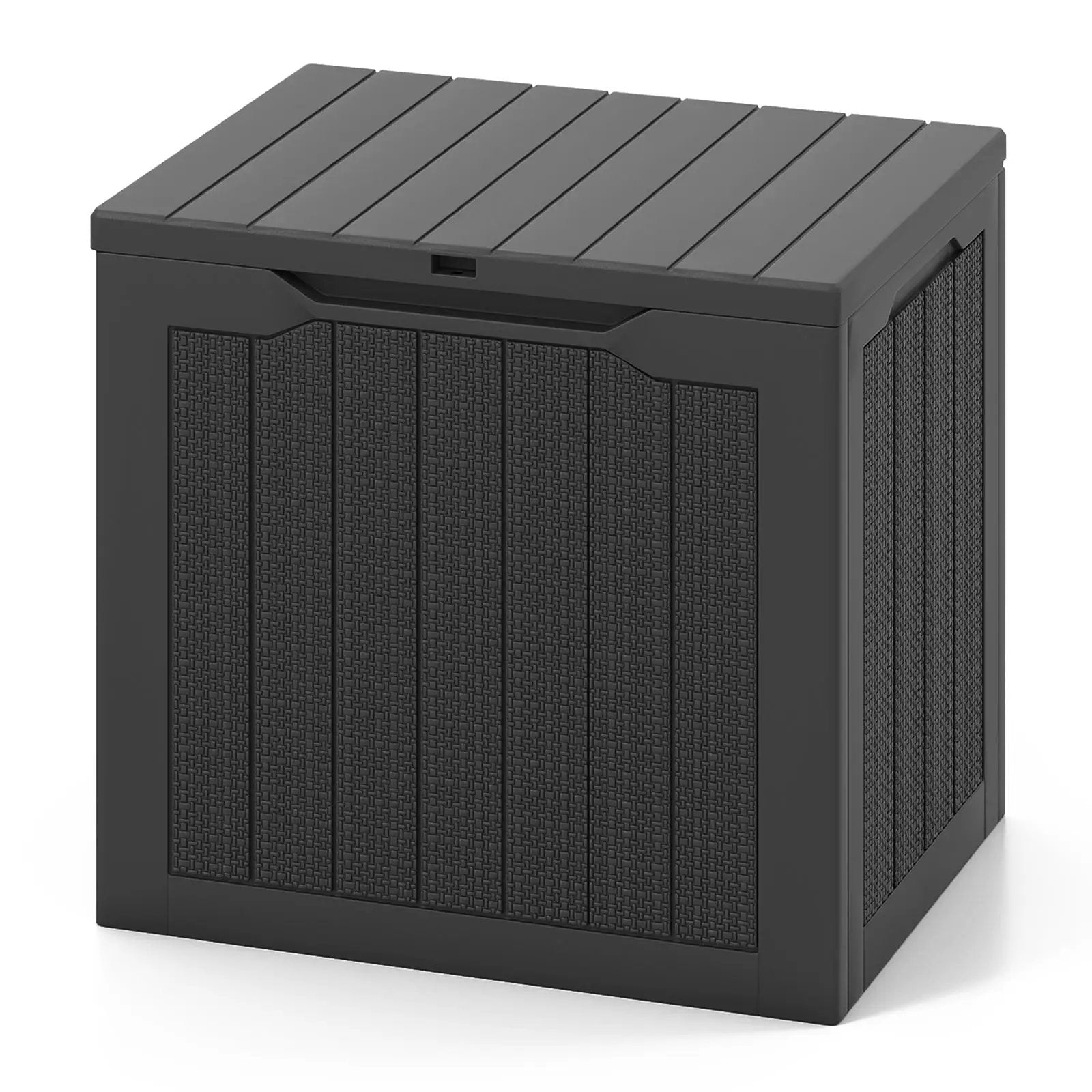 Outdoor Storage Box 25 Gallon Deck Box with Lockable Lid and Wicker-woven Texture by DirectDeals