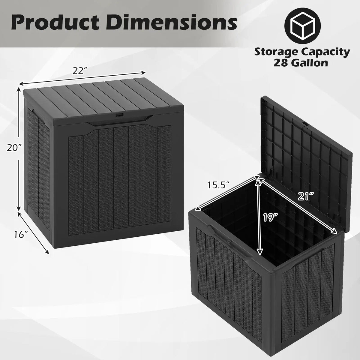 Outdoor Storage Box 25 Gallon Deck Box with Lockable Lid and Wicker-woven Texture, photo 10 of 16