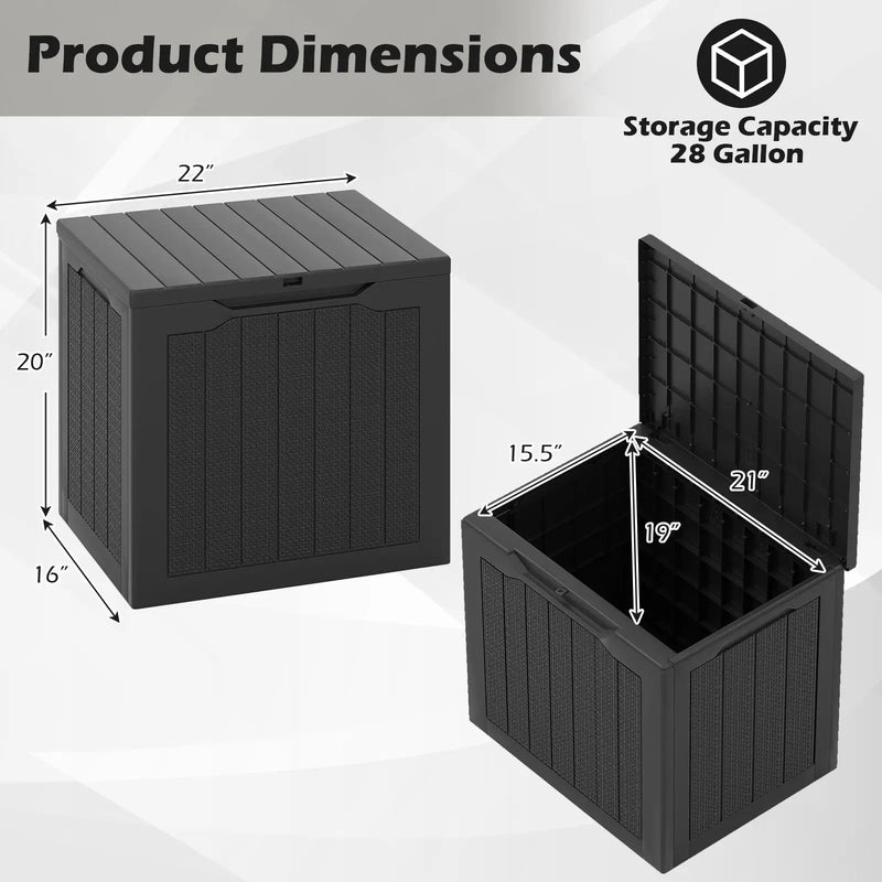 Outdoor Storage Box 25 Gallon Deck Box with Lockable Lid and Wicker-woven Texture by DirectDeals