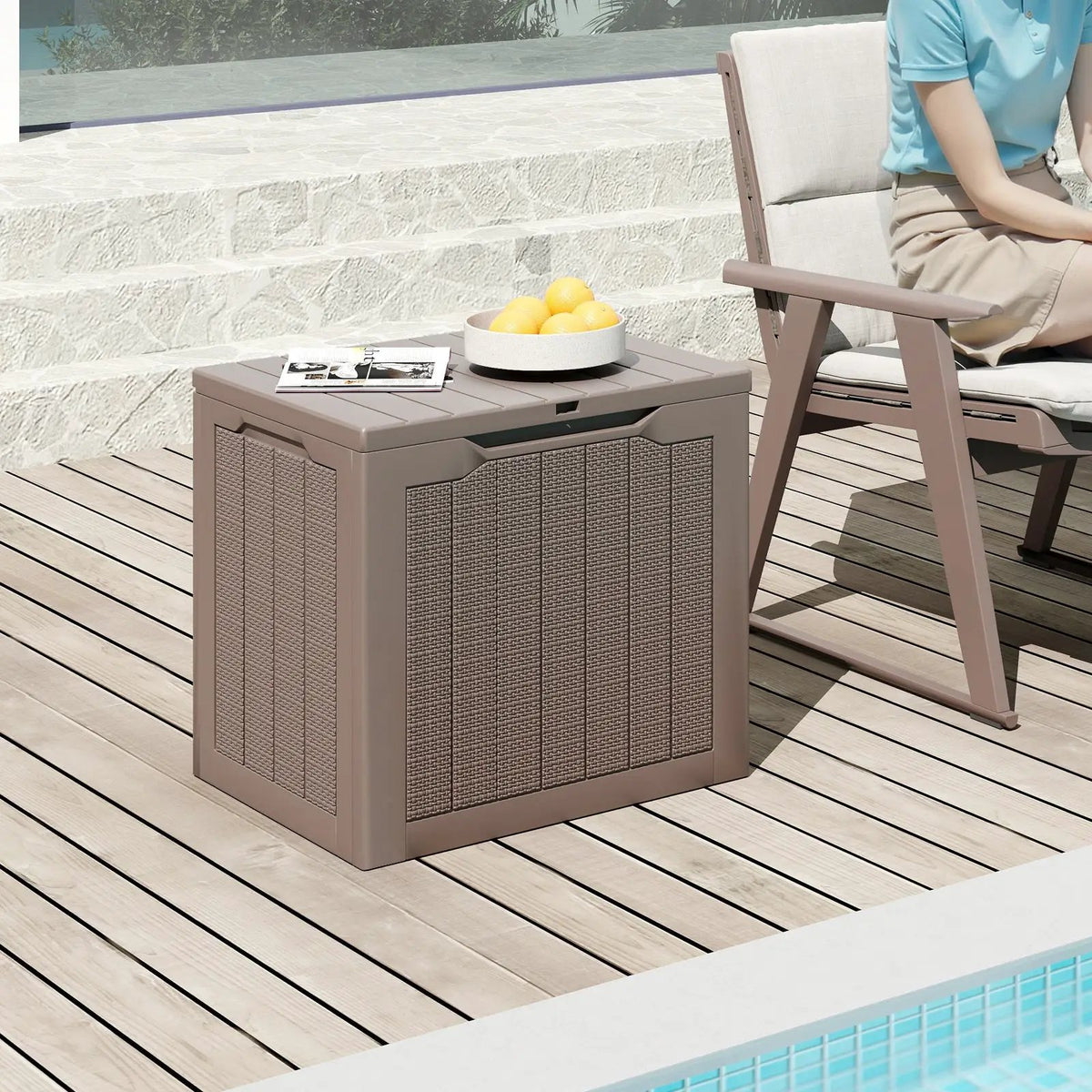 Outdoor Storage Box 25 Gallon Deck Box with Lockable Lid and Wicker-woven Texture, photo 3 of 16