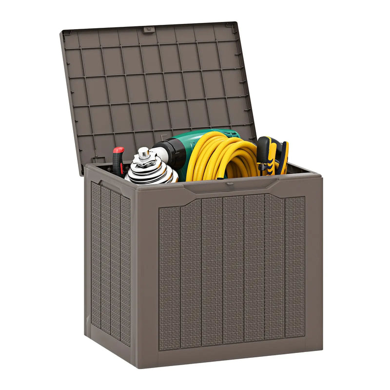 Outdoor Storage Box 25 Gallon Deck Box with Lockable Lid and Wicker-woven Texture by DirectDeals