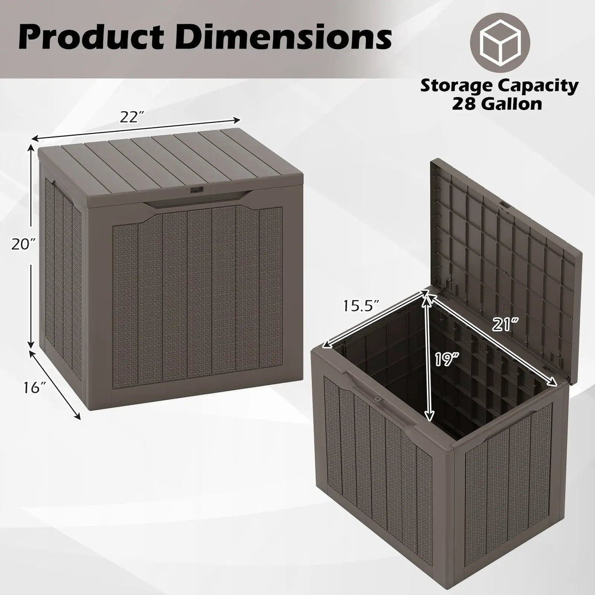 Outdoor Storage Box 25 Gallon Deck Box with Lockable Lid and Wicker-woven Texture, photo 9 of 16