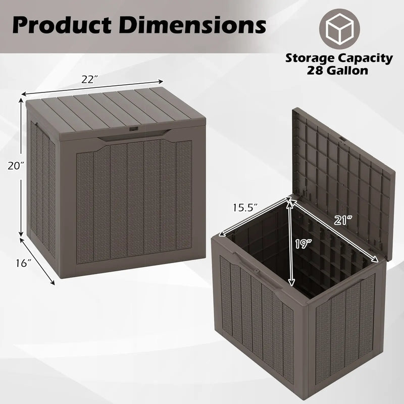 Outdoor Storage Box 25 Gallon Deck Box with Lockable Lid and Wicker-woven Texture by DirectDeals