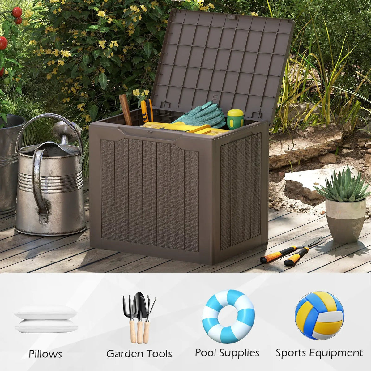 Outdoor Storage Box 25 Gallon Deck Box with Lockable Lid and Wicker-woven Texture, photo 11 of 16