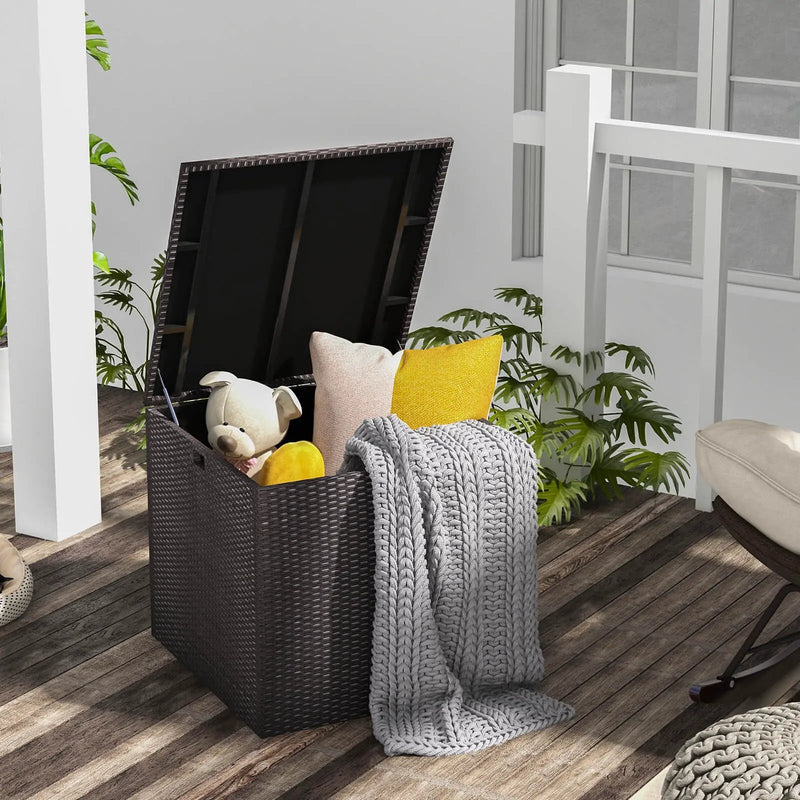 72 Gallon Rattan Outdoor Storage Box with Zippered Liner and Solid Pneumatic Rod by DirectDeals