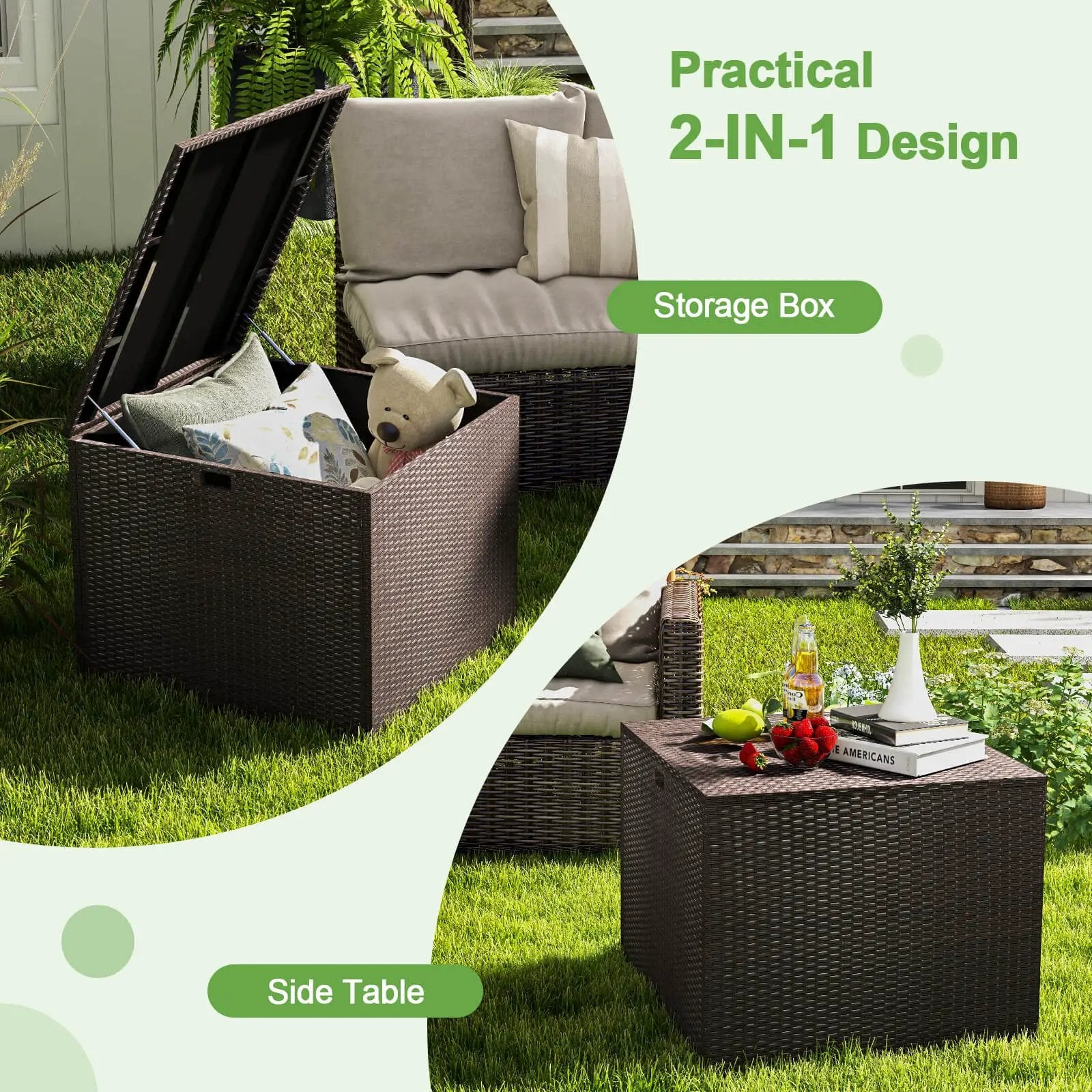 72 Gallon Rattan Outdoor Storage Box with Zippered Liner and Solid Pneumatic Rod by DirectDeals