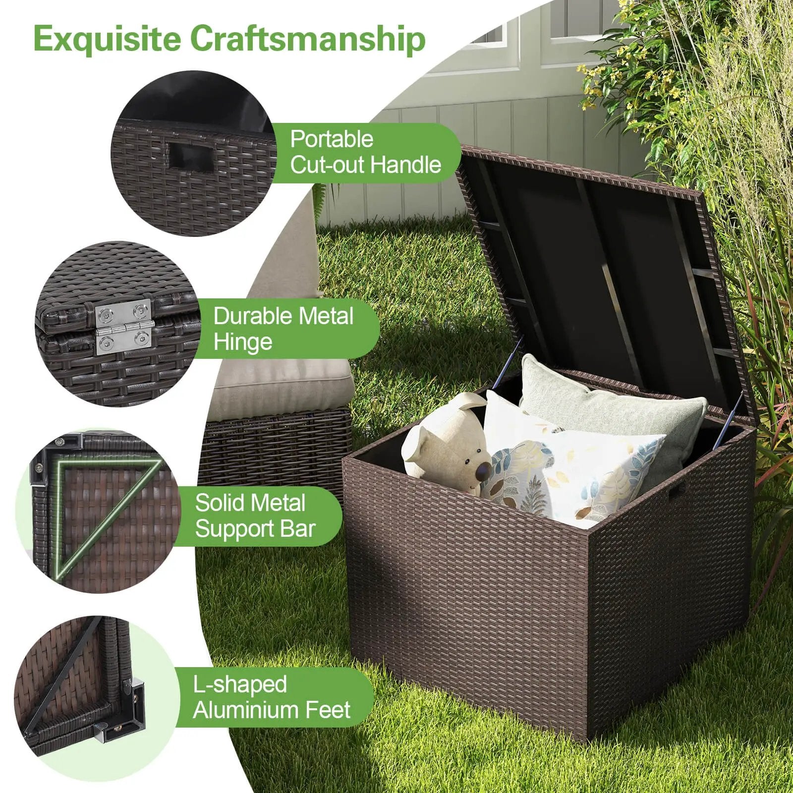 72 Gallon Rattan Outdoor Storage Box with Zippered Liner and Solid Pneumatic Rod by DirectDeals