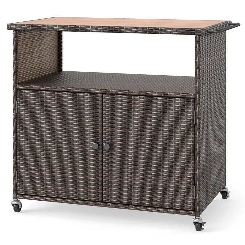 Outdoor Storage Cabinet with Acacia Wood Top and Lockable Wheels by DirectDeals