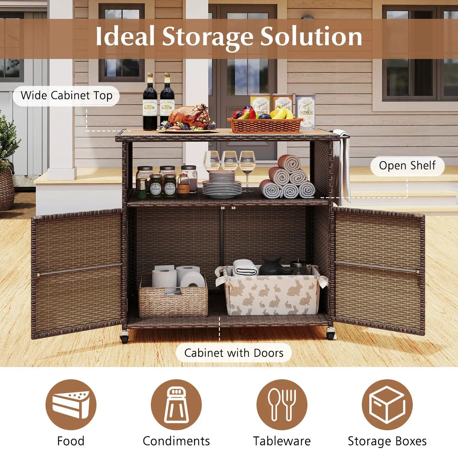 Outdoor Storage Cabinet with Acacia Wood Top and Lockable Wheels by DirectDeals