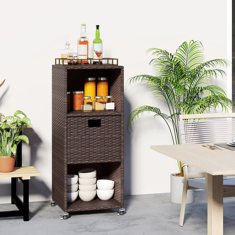 Outdoor Storage Cabinet with Drawer and 3 Shelves for Backyard by DirectDeals