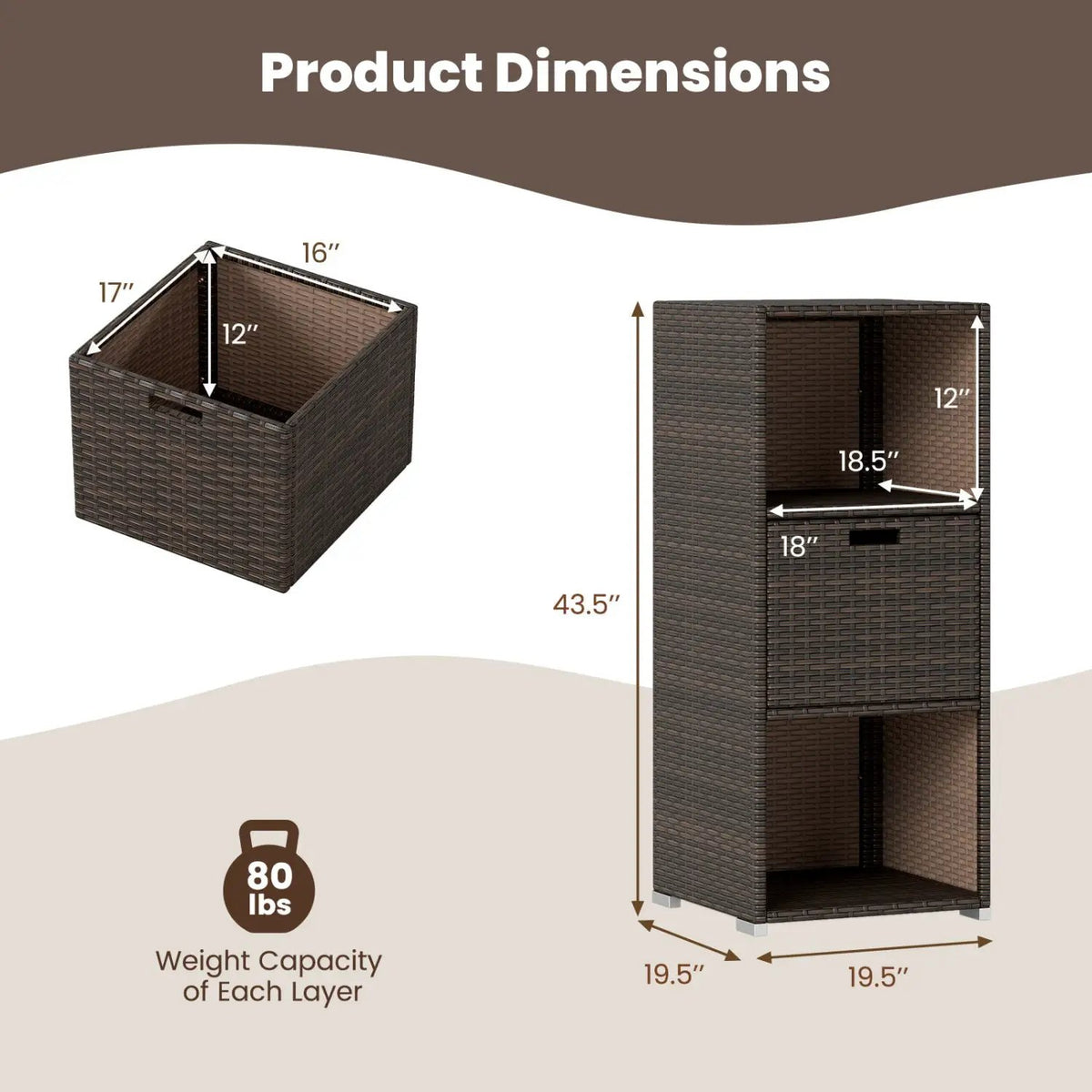 Outdoor Storage Cabinet Patio Wicker Organizer with Drawer, photo 13 of 24
