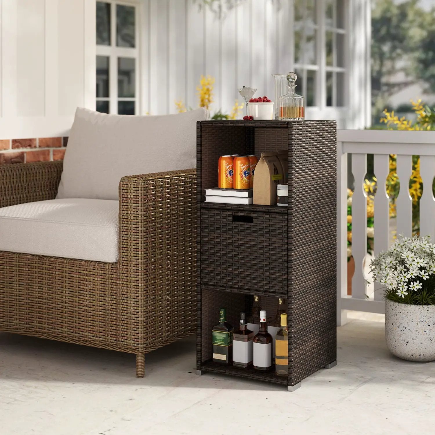 Outdoor Storage Cabinet Patio Wicker Organizer with Drawer by DirectDeals