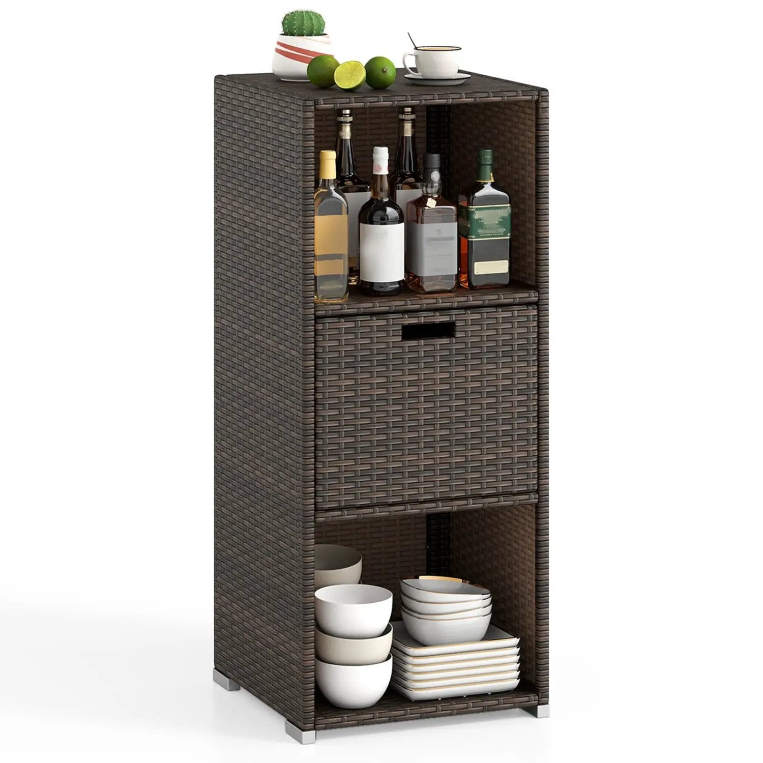 Outdoor Storage Cabinet Patio Wicker Organizer with Drawer by DirectDeals