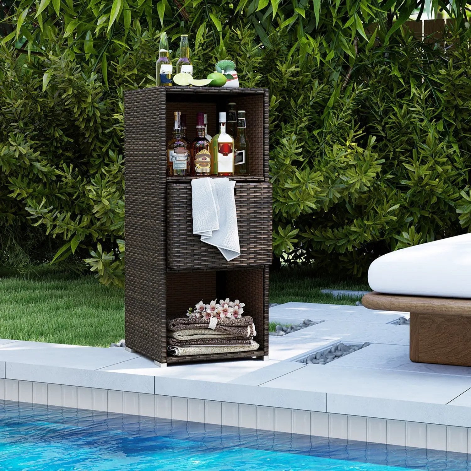 Outdoor Storage Cabinet Patio Wicker Organizer with Drawer by DirectDeals