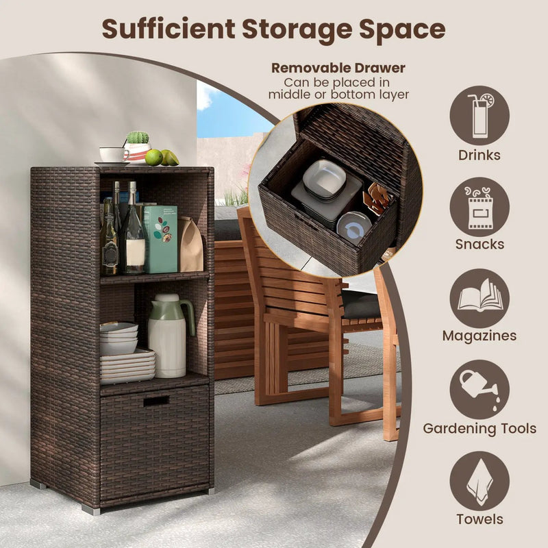 Outdoor Storage Cabinet Patio Wicker Organizer with Drawer by DirectDeals
