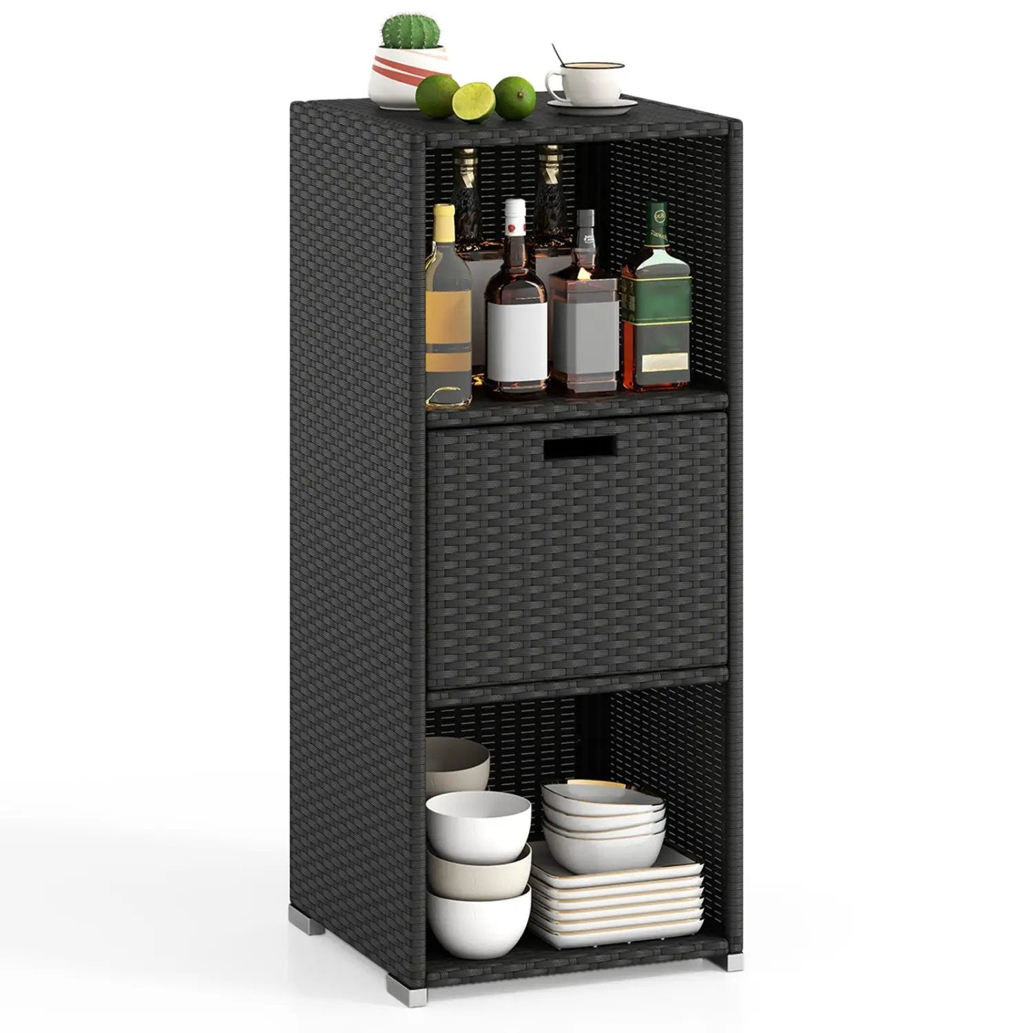 Outdoor Storage Cabinet Patio Wicker Organizer with Drawer by DirectDeals