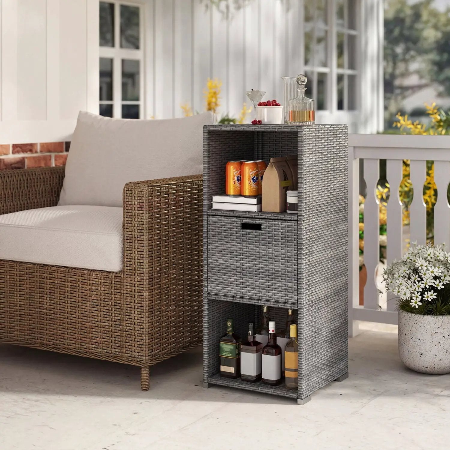 Outdoor Storage Cabinet Patio Wicker Organizer with Drawer by DirectDeals