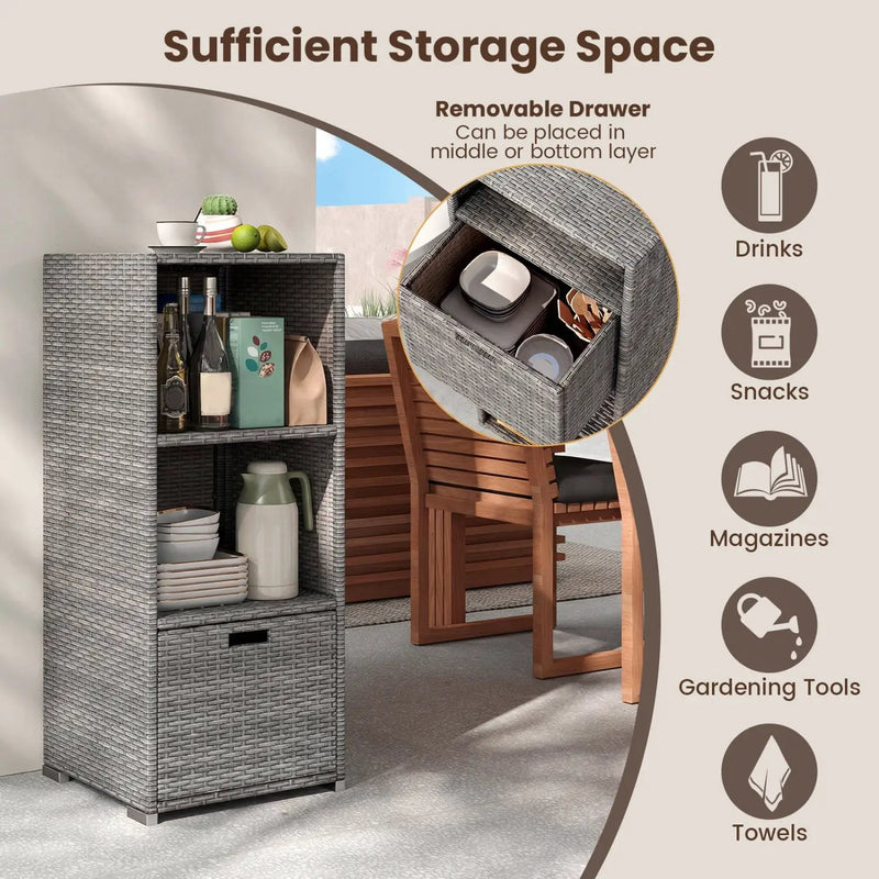 Outdoor Storage Cabinet Patio Wicker Organizer with Drawer by DirectDeals