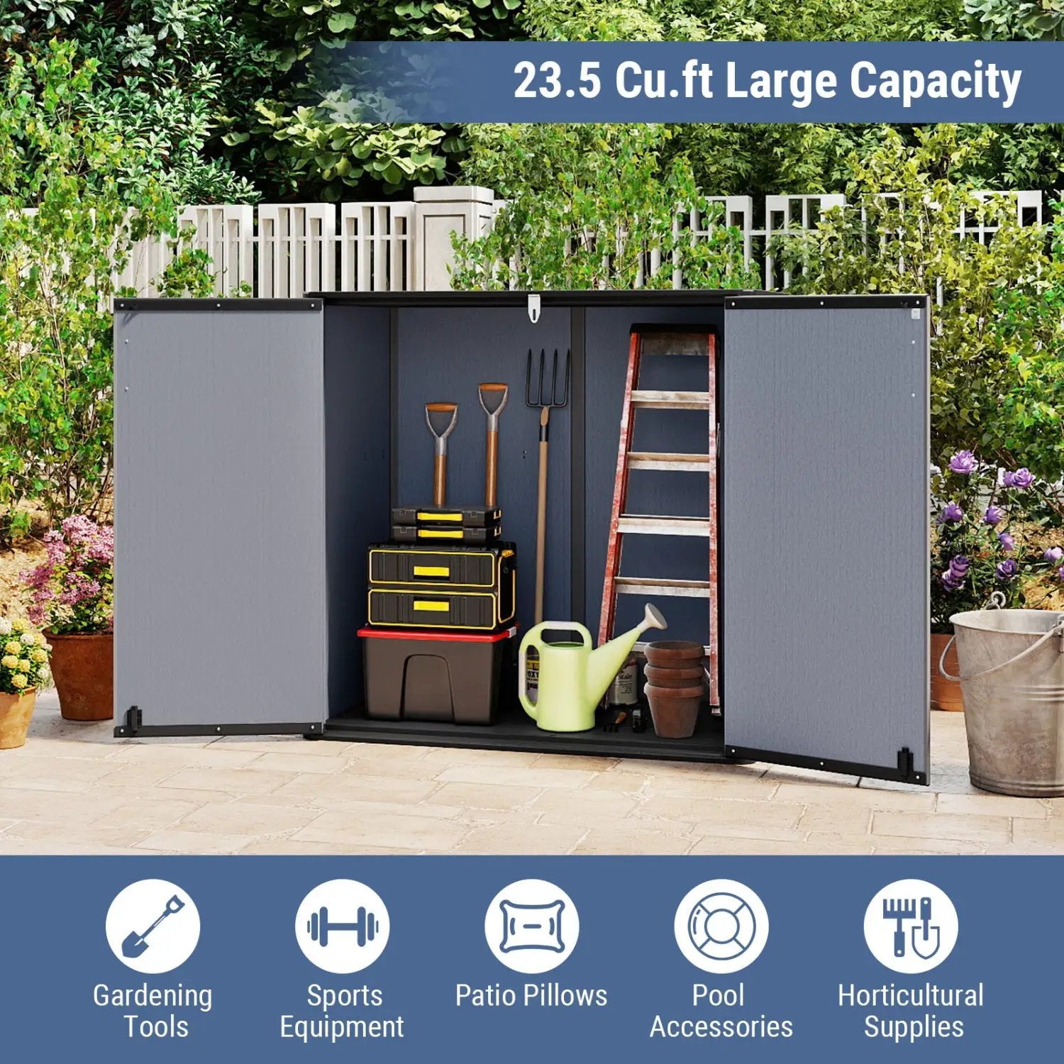 Outdoor Storage Shed 23.5 Cu.ft All-Weather Storage Box with Floor Lockable Door by DirectDeals